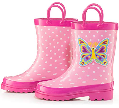 Girls Pink Butterfly Polka-Dot Rain Boots - Size 11 (Little kid)