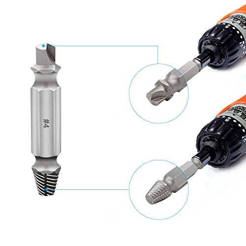 Tresbro Damaged Screw Extractor Set of 4 Pcs High-Speed Steel Drill Bits, Grabit Screw EZ Out Extractor for Removing Stripped Screws and Broken Bolt