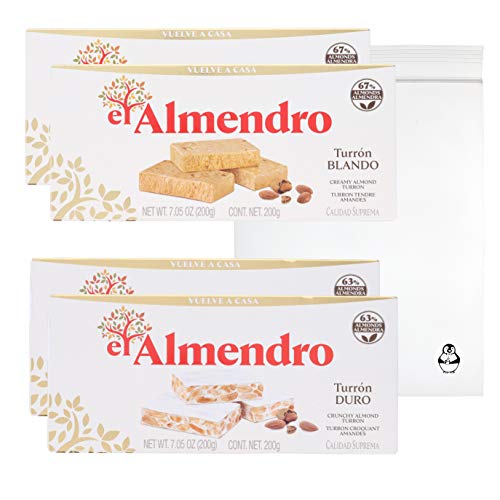 El Almendro Crunchy Almond Nougat and Soft Turron - Creamy Almond Turron Turron Blando y Duro con Almendras Calidad Suprema W/ Premium Penguin Quick Storage Pouch... (4 Pack Hard/Soft) - Thumbnail 7