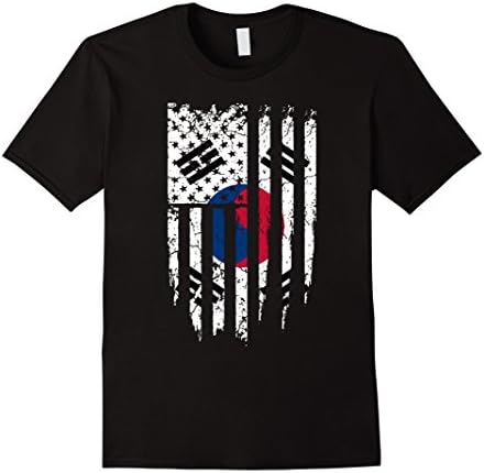 Men's  Korean American Korea &amp; America Flag T-Shirt Large Black