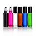 Simple_e- 10 ml(1/3oz) Roll on Glass Bottle Set of 6 Blue,Black,Brown,Pink,Green for Essential Oil Empty Aromatherapy Perfume Bottle - Refillable with Stainless Steel Roller Ball + Clear Holder