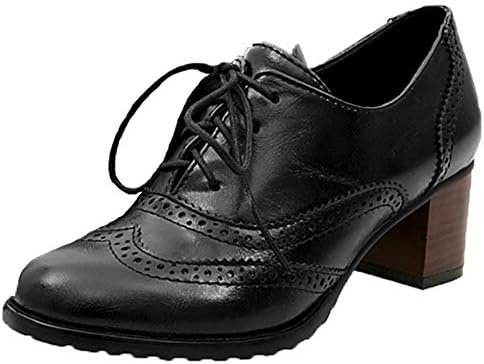 Kaloosh Women's Fashion Lace Up Carving Block Heels Oxfords Daily Dress Retro Brogues Shoes