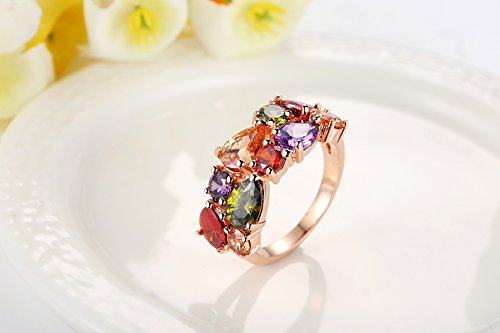 BAMOER Rose Gold Plated Austrian Crystal Promise Ring for Girls Women Size 7