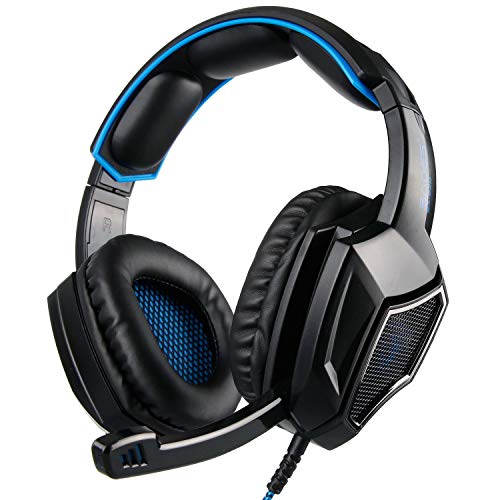 Stereo Gaming Headset for PS4 PC Xbox One Controller Noise Cancelling - Anivia Over Ear Headphones with Mic, Bass Surround, Soft Memory Earmuffs for Laptop Mac Nintendo Switch (MH602 Black Blue)