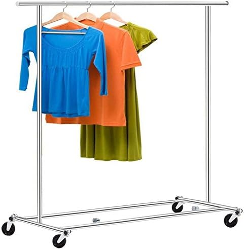 Pesters Heavy Duty Collapsible/Folding Rolling Clothing Garment Rack, Adjustable Commercial Grade Extendable Clothes Hanging Rack with Lockable Wheel, Chrome Finish (US STOCK) (Type_1)