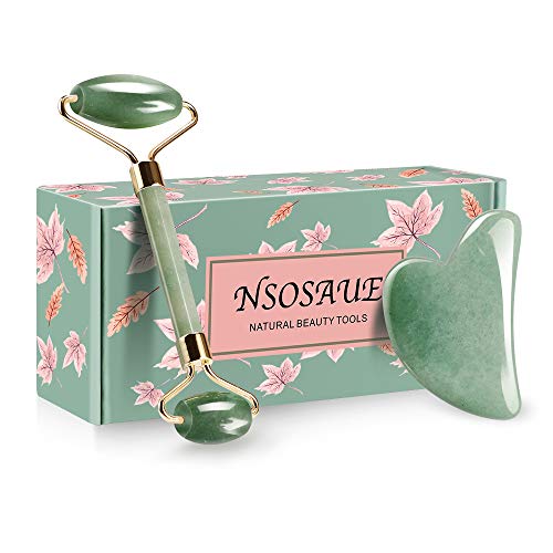 Jade Roller For Face – Gua Sha Tools – Aging Wrinkles,Puffiness Facial Skin Massager – Premium Authentic Jade Stone (Green)