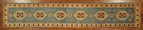 Mesa Collection Hand Knotted 2'x12' Blue-Gray Super Kazak Wool Runner Rug H6552