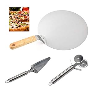 Guador Pizza Shovel Pizza Peel met Hout Handvat 10 Inch Rond RVS en Dubbele Snijwiel en Cake Shovel voor het bakken van…