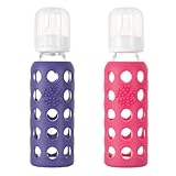 Lifefactory Glass Baby Bottle with Silicone Sleeve 9 Ounce, Set of 2 - Purple...