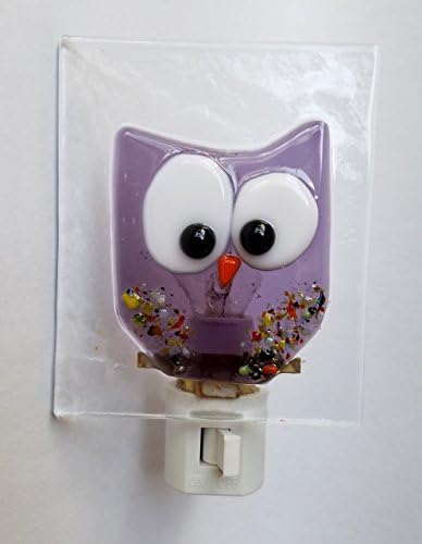 Charming Fused Glass Owl Night Light in Purple