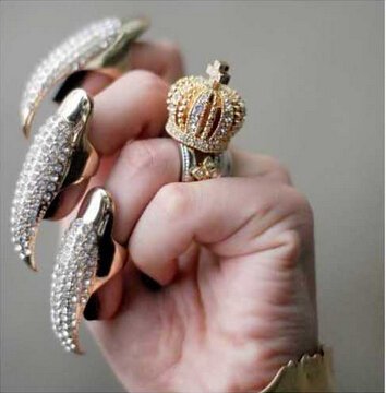 Wowlife False Nail Punk Style Talon Claw Paw Finger Ring Knuckle Bend Fingertip Finger Claw Ring (5 Pcs, Golden)