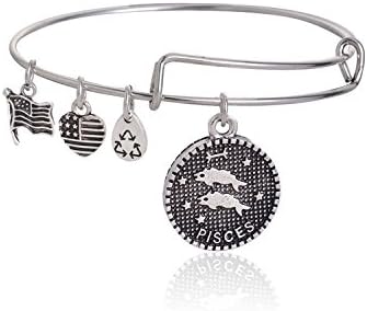 URJA KARP Silver Finish Zodiac Sign Unique Choice Lucky Charm Expandable Wire Bracelet
