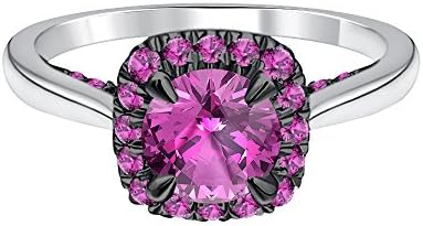 Silvercz Jewels Cluster Engagement &amp; Wedding Ring 14K White Gold PL 1.20Ct Round Cut Pink Sapphire CZ