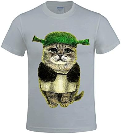 Overbearing Shreky Cat Pure Cotton gentleman Crew Neck Tee shirts Grey