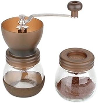 Narata Manual Ceramic Core Coffee Grinder with Extra Glass Sealed Cans &amp; Hand Crank &amp; Brush, Glass Body and Heavy Duty Steel Adjustable for Coarse to Fine Grind, Brown