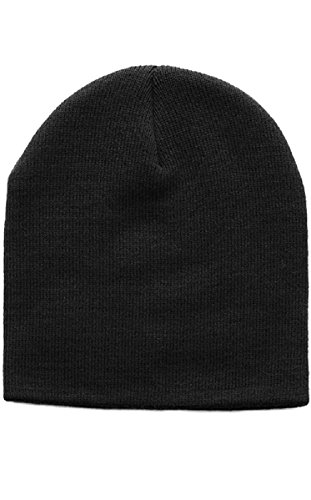 MG Plain Short Beanie Skull Cap Ski Skate Hat 8", Black