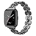 TOYOUTHS Metal Link Compatible with Fitbit Versa 2 Watch Band/Versa Lite/Versa Bands for Women Stylish Dressy Strap Bracelet Replacement Wristbands Accessories for Versa 2 Special Edition, Black