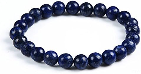 Natural Gemstone Bracelet Handmade with Round 8mm Beads 7" for Men and Women with velvet bag by Prana Stones (Blue Lapis)