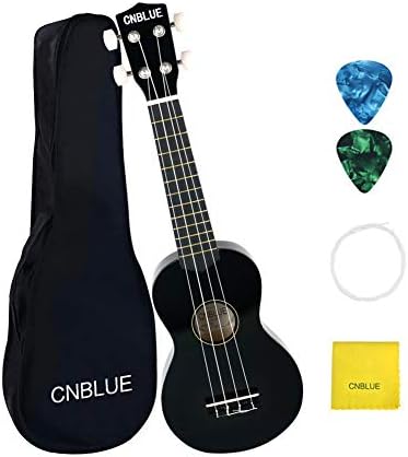 Soprano Ukulele Mahogany with black stain finish with Ukulele Accessories, Gig Bag, Strap, Nylon String, Electric Tuner, Picks