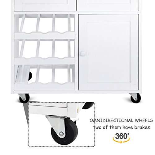 New Modern Rolling Kitchen Cart Trolley Island Storage Cabinet W/ Drawer Wine Rack Allblessings - Thumbnail 6