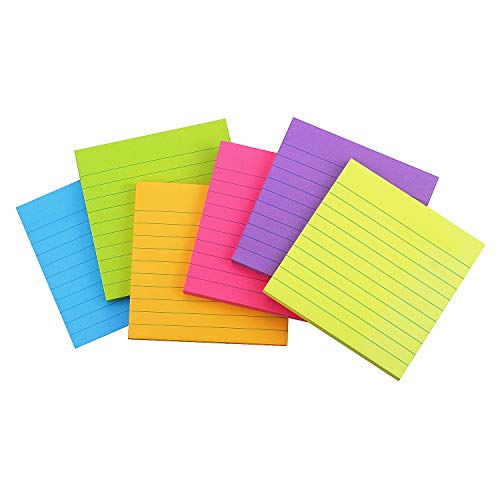 Sticky Notes with Lines Lined Sticky Notes 4x4 Bright Multi Colors 6 Pads 70 Sheet/Pad