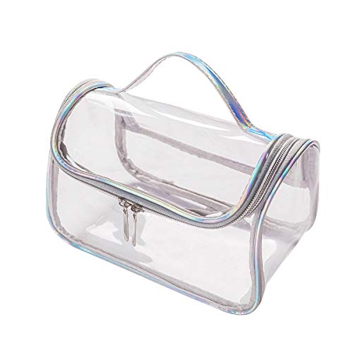 Heavy Duty Large Clear Cosmetic Bag Waterproof Transparent Travel Toiletry Makeup Storage Bags With Handle and Zipper (Grey)