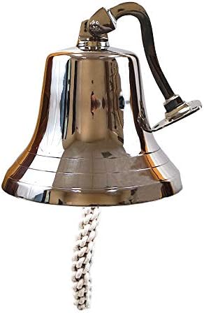 Wall Hanging Ship Bell with Rope Polished Dinner Bell Tip Bell Indoor/Outdoor Nautical Decoration Bells Variety with Mounting Hardware Bracket Ship Boat Maritime Decor (9" Silver Plate)
