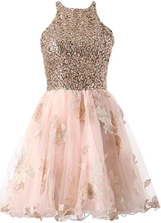 Tdress Girl's Scoop A Line Beaded Homecoming Dresses Champagne Size 4