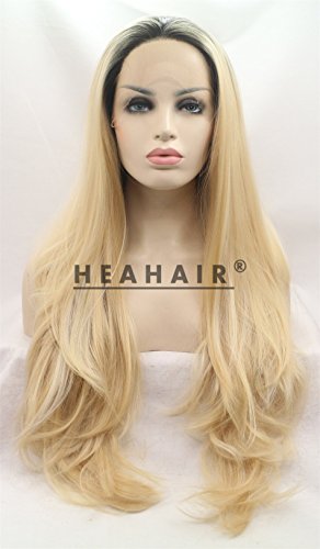 Heahair Fashion Ombre Dark Root Blonde Body Wave Handtied Synthetic Lace Front Wig