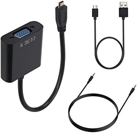 Wowfashions Active Micro HDMI to VGA Video Converter Adapter Cable Gold-Plated 1080P Male to Female with Audio and Mirco USB Charging Cable for Ultrabooks/Tablets/Smartphones/Cameras/Camcorders