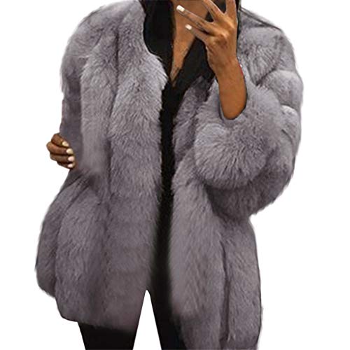 Plus Size Faux Fur Coat Long Sleeve Winter Warm Fluffy Parka Jacket Lapel Fox Luxury Outerwear Overcoat - Limsea Light Gray - Thumbnail 5