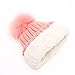MIRMARU Winter Ribbed Knitted Skull Cap Cuff Beanie Hat with Faux Fuzzy Fur Pom Pom.(Pink)