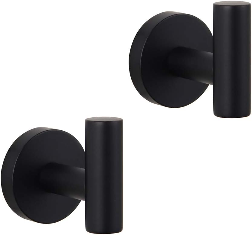 GERZWY Bathroom Matte Black Coat Hook SUS 304 Stainless Steel Single Towel/Robe Clothes Hook for Bath Kitchen Contemporary Hotel Style Wall Mounted 2 Pack AG1107B-BK - - 