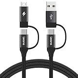 USB C Charging Cable, Lecone Micro USB Data Transfer 4 in 1 Multi Cable 1m/ 3.3FT Nylon Braided Cord Charger Adapter with USB C x2/Micro USB/USB Ports for Android and Type C Devices [Black]