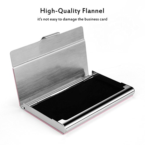 Business Card Holder Case, AHGXG Professional Slim Name Card Case Credit Card ID Holder/Case PU Leather&Stainless Steel Metal Wallets For Men&Women, Keep 20 Business Cards, Pink - Thumbnail 2