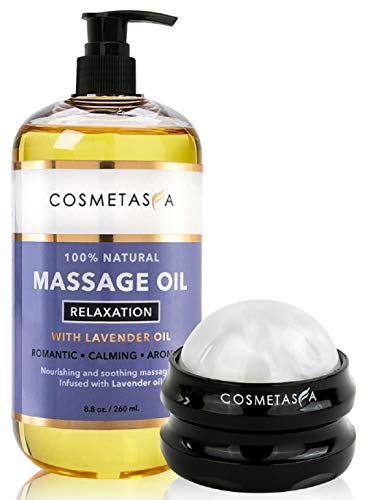 Sensual Lavender Massage Oil with Massage Roller Ball - No Stain 100% Natural Blend of Spa Quality Oils for Romantic…