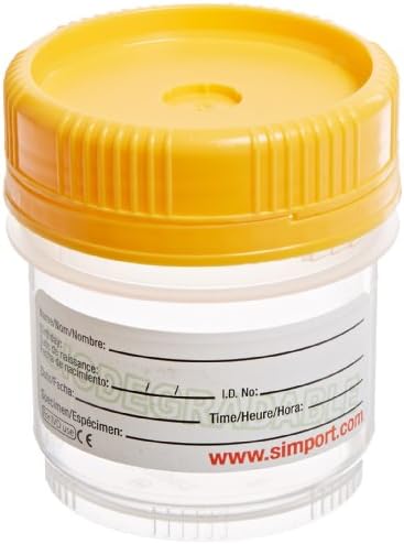 Simport SpecTainer C566-60DOECO Polypropylene Urine Container, Non-Sterile, Gold Cap with Tamper Evident Closure, 60ml Volume (Case of 500)