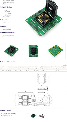 waveshare GP-QFP144-0.5 QFP144 TQFP144 LQFP144 IC51-1444-1354-7 IC Test Socket Programming Adapter 0.5mm Pitch