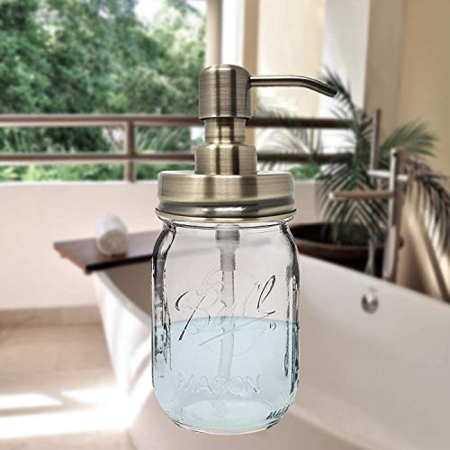 Mason Jar Soap Lotion Dispenser (Brushed Champagne), Stainless Steel Pump, with 16 Ounce Ball Mason Jar/Classic Decor for Bedroom, Bathroom, Kitchen, Farmhouse Decor (Brass) - Thumbnail 3