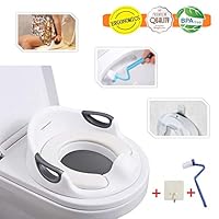 Potty Training Toilet Seat Cover for Kids Toddlers Boys Girls| with Urine Splash Guard | Non-Slip Rubber Grip| Cushion Handle Backrest | Fits Round & Oval Toilets (White)