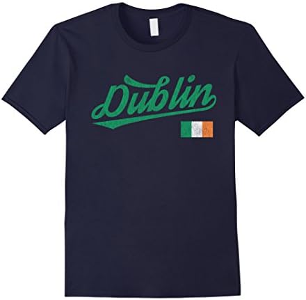 Mens Dublin Ireland Irish Flag Distressed Vintage T-Shirt Large Navy