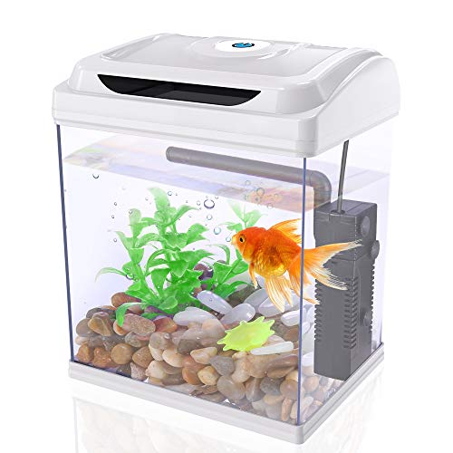 DADYPET Betta Fish Tank Aquarium Starter Kits 1 Gallon with LED Lighting, Plants, Pebbles, Pump