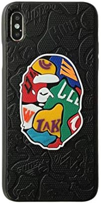 Fashion APE Man 3D Print Textured Case Shock Absorbing Protector bape TPU Cover for iPhone X XR XS Max Bumper Back Shell (Black, for iPhone X XS)