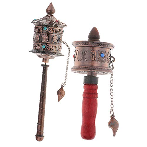 2pcs Hand Held Prayer Wheel Tibetan Buddha Religion Scriptures Pray Wheel