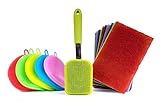LuxeUp Antibacterial Silicone Scrubber Sponge & Brush Set | Multipurpose Soft Food Grade Non Stick Dish Cleaning Kitchen Fruit and Vegetable | Dishwashing Scrubber Antimicrobial Material (Round)