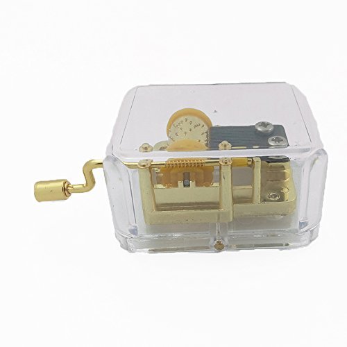 Helen Zora 18 note Acrylic Clear Gold Hand Cranked Gurdy Musical Mechanism Music Box (You are my sunshine)