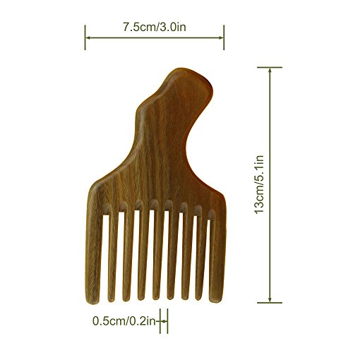 Meta-C Hair/Beard Pick/Comb - Made Of One Whole Piece Of Natural Green Sandal Wood With Fantastic Handle (Wide Tooth)