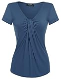 Zeagoo Women V Neck Twist Knot Front Casual Blouse Top (Large, Blue)