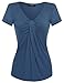 Zeagoo Women V Neck Twist Knot Front Casual Blouse Top (Large, Blue)