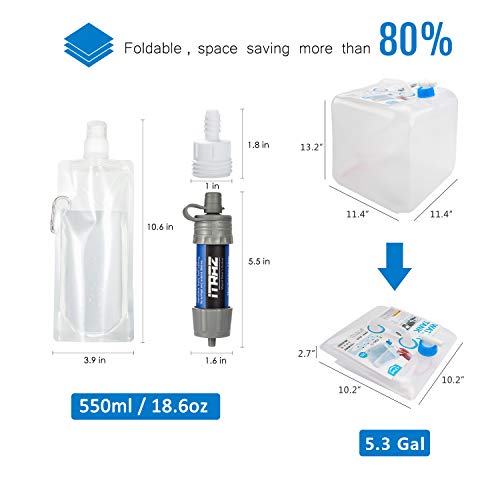 ITRAZ Collapsible Water Container with Water Filter,BPA Free FDA Portable Water Carrier,Foldable Clean Water Storage Jug for Outdoor Camping Hiking and Emergency (1-Pack 5.3 Gal+1 Water Filter)